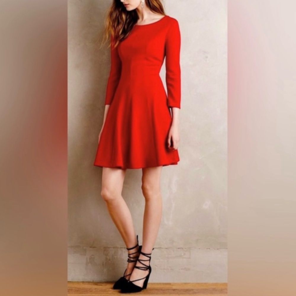 Kate Spade Ponte Fit And Flare Boat-Neck 3/4 Sleeve Red Jersey Midi-Dress